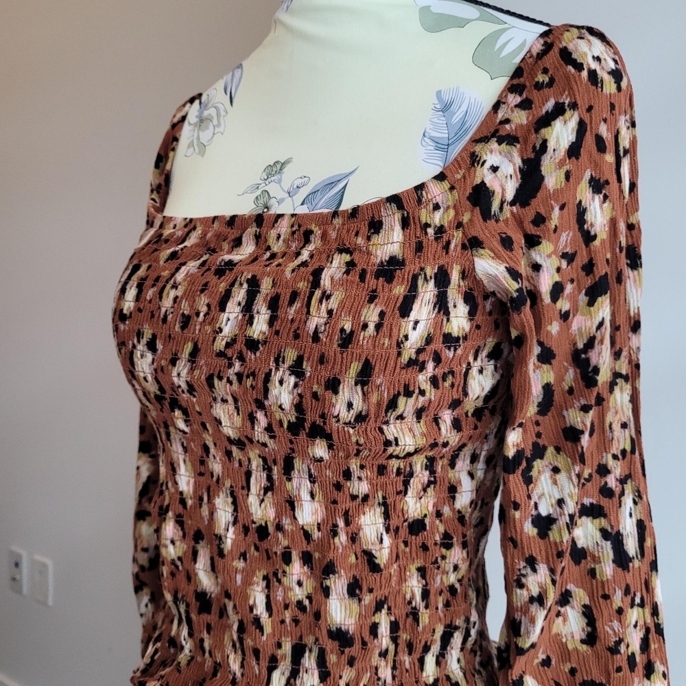 One Clothing Peasant Leopard Print Blouse